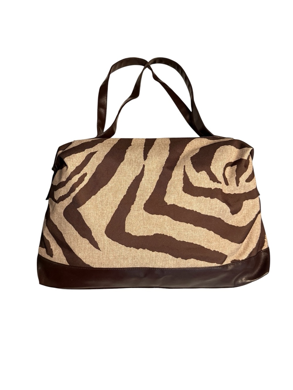 Brown Zebra Print Weekender Tote Bag Oversized Travel Carryall EUC - Picture 3 of 10
